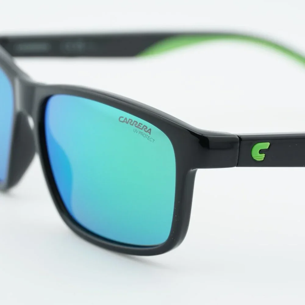 CARRERA 2047T/S 07ZJ Z9 Sunglasses Black/Green Rectangle Frame, Green Lenses